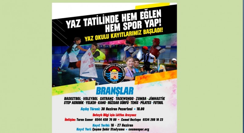Çeşme Belediye Spor Kulübü Yaz Spor Okulu başvuruları başladı